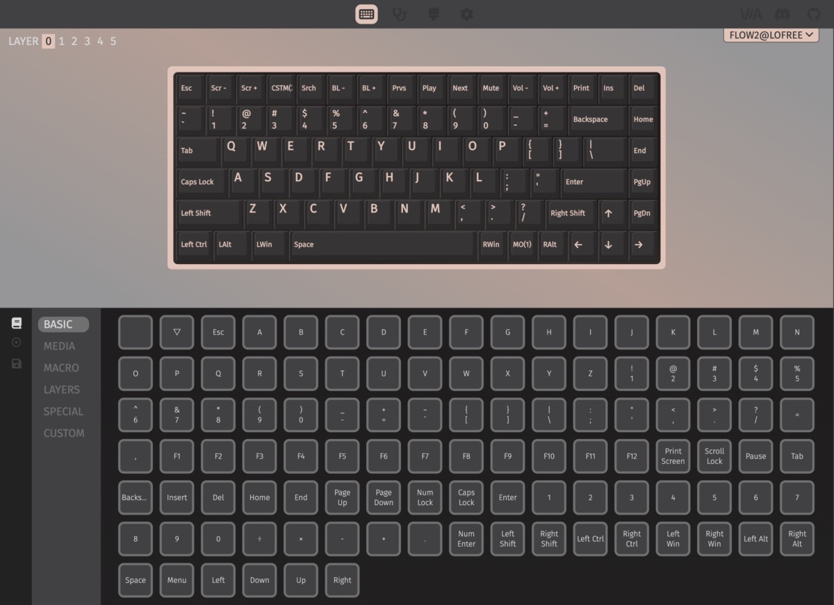 VIAのキーマップ画面