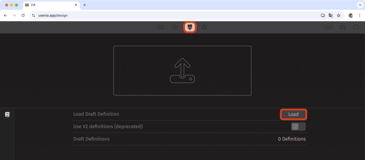 デザインタブの画面(JSONファイル読み込み前)