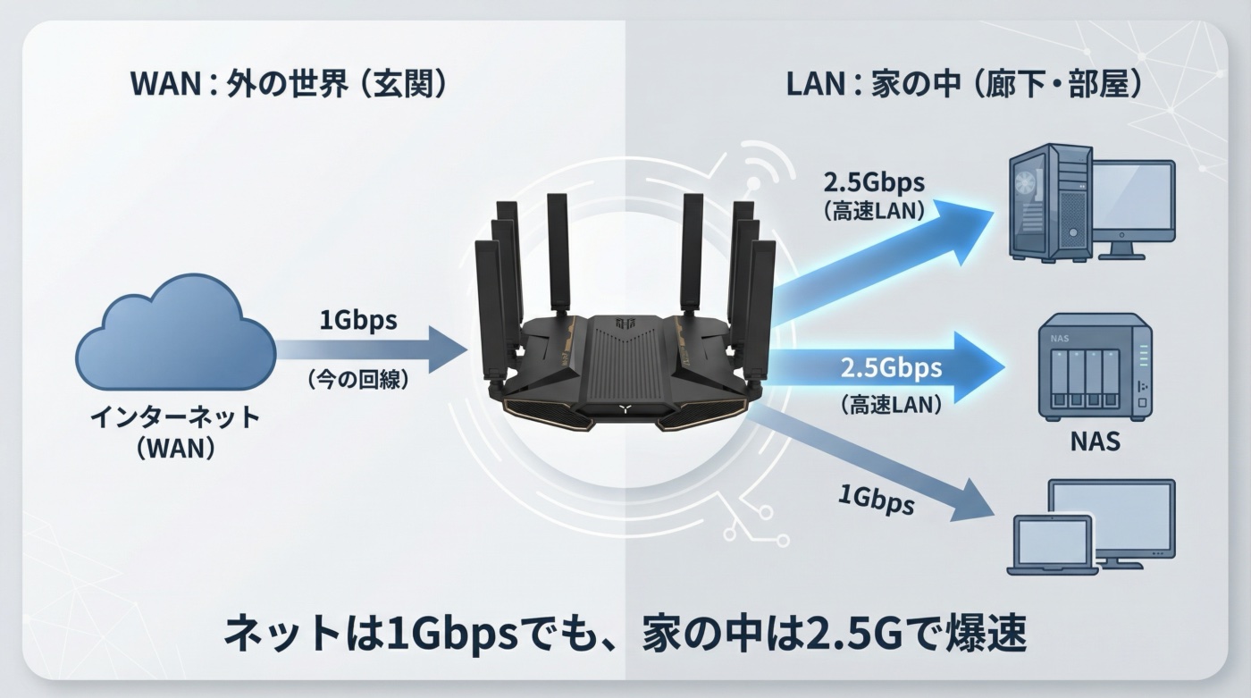 【図解】2.5GbEポートが生み出す、宅内高速通信のメリット