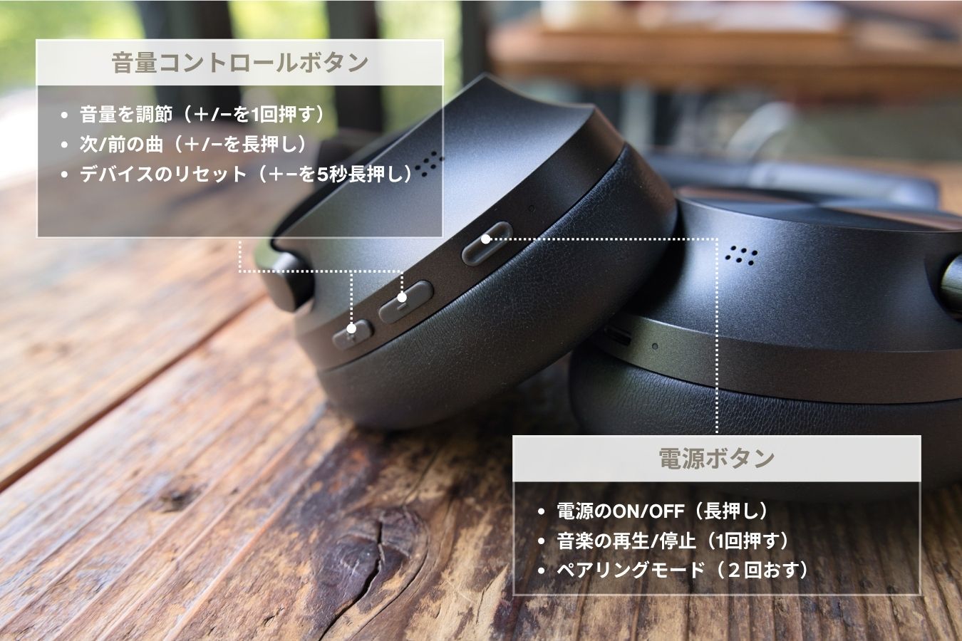 Noise Master Buds MAXの電源ボタンと音声コントロールボタン
