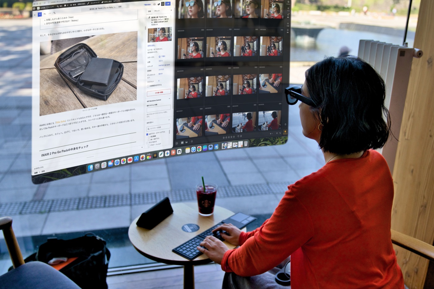 INAIR 2 ProとPod&Touchboard Foldでリモートワークをする女性